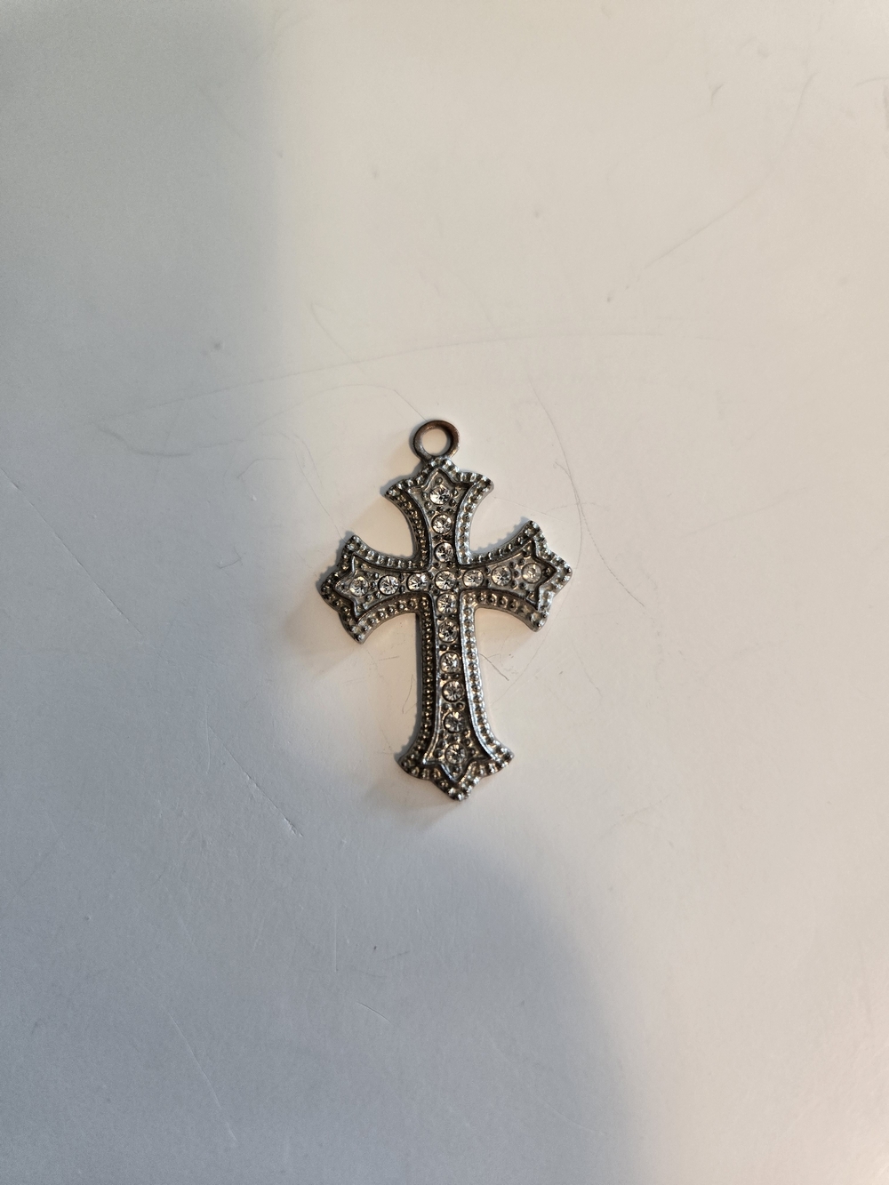 Rhinestone Cross Pendant Charm in Silver